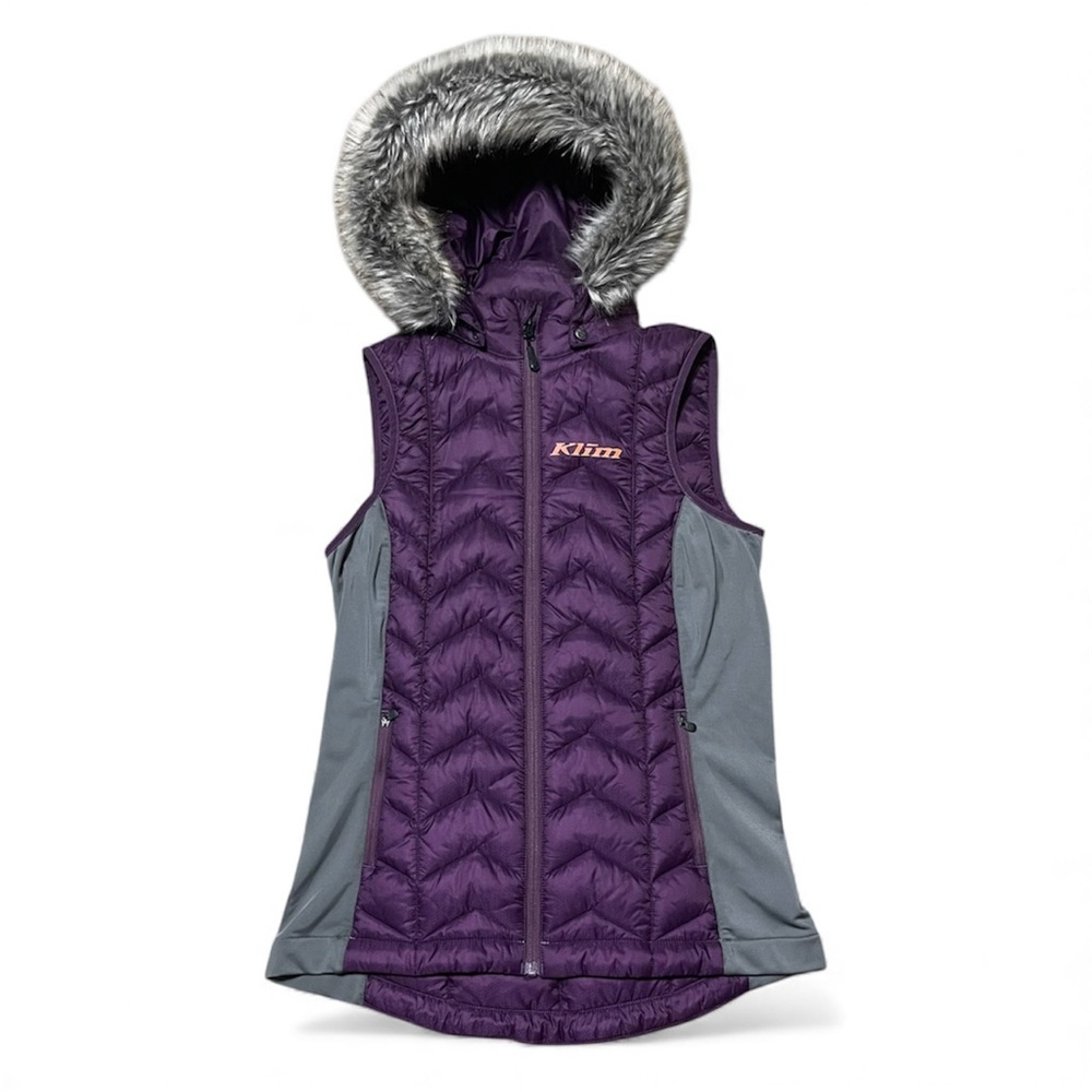 KLIM Arise Vest Hooded Women’s Medium Faux Fur Full Zip Puffer Purple Thinsulate